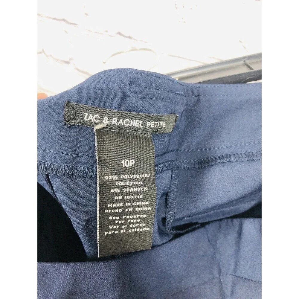 Zac & Rachel Women Petite Dress Pants Navy Blue Zipper Pocket Stretch Size 10P